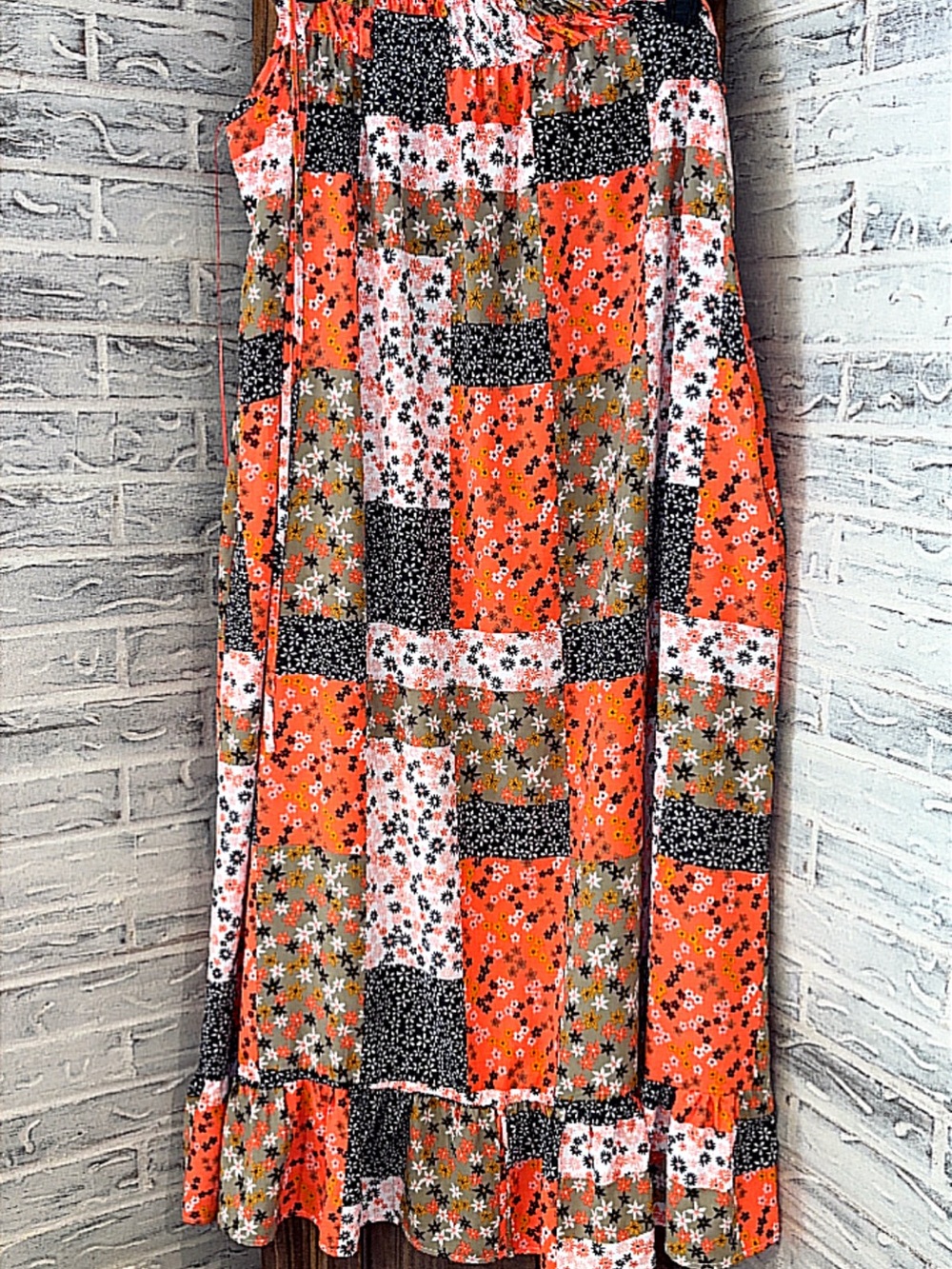 DAVI & DANI Orange Patchwork Floral Maxi Dress